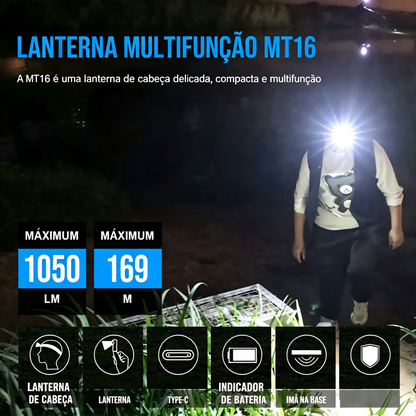 Lanterna de Cabeça MT16 1050LM Multifuncional com Ímã Recarregável USB-C IPX8 TrustFire