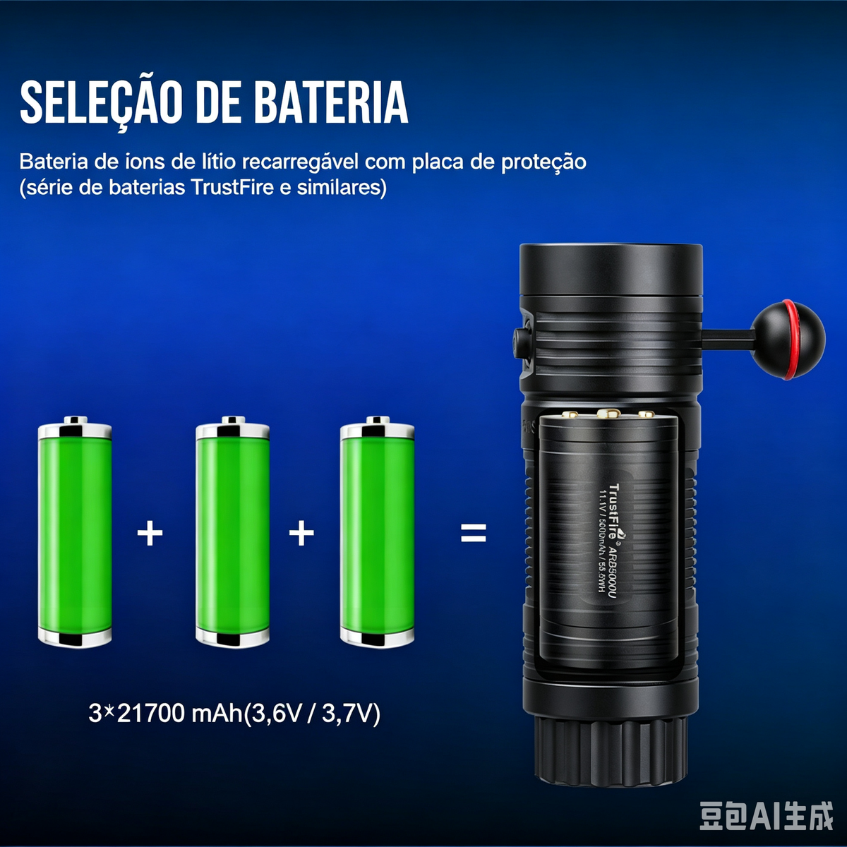 Lanterna de Mergulho DF50S 6500LM à Prova d'Água 70M com Luz UV e Vermelha TrustFire