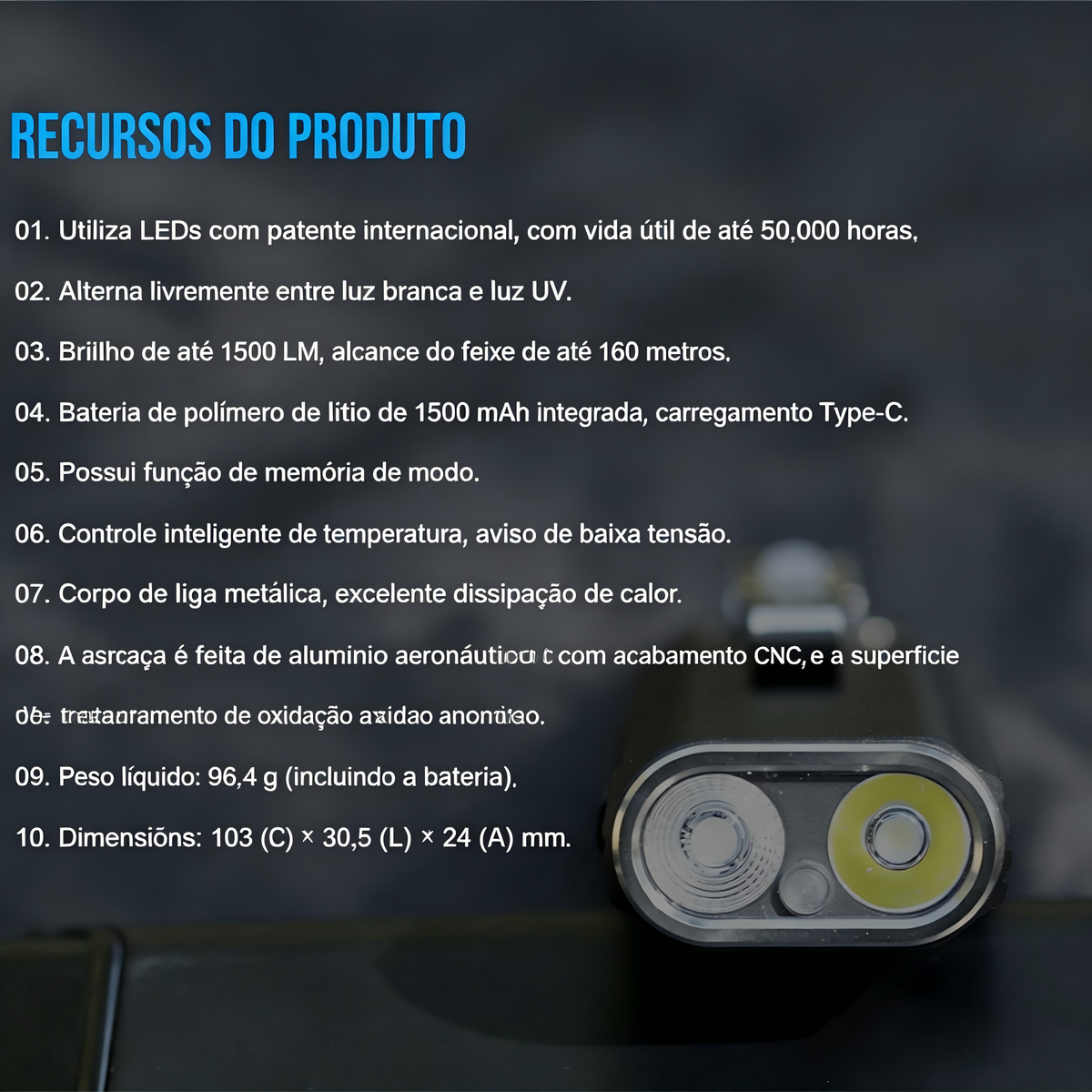 Lanterna EDC MINIX6-SE 1500LM com Luz UV Recarregável USB-C TrustFire