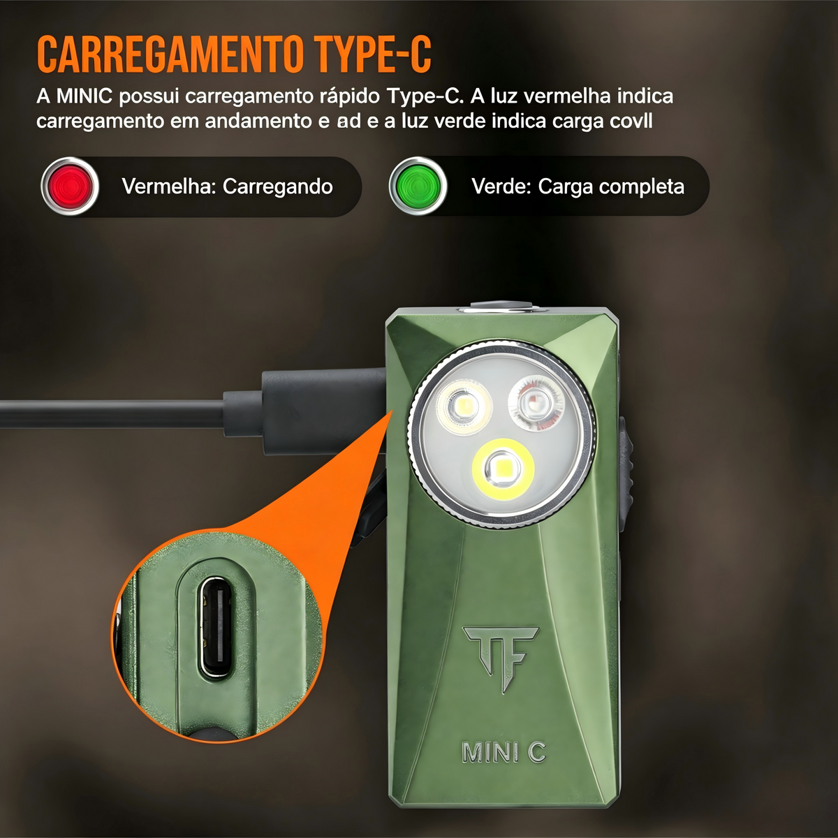 Lanterna EDC MINI-C 800LM Preto com Clip Magnético Recarregável USB-C TrustFire