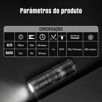 Lanterna EDC MINI-E 105LM Preto Chaveiro à Prova d'Água IPX7 TrustFire