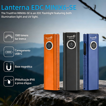 Lanterna EDC MINIX6-SE 1500LM com Luz UV Recarregável USB-C TrustFire