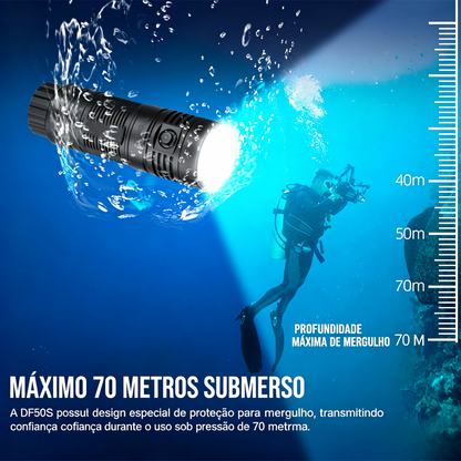 Lanterna de Mergulho DF50S 6500LM à Prova d'Água 70M com Luz UV e Vermelha TrustFire