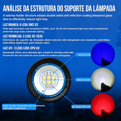 Lanterna de Mergulho DF50S 6500LM à Prova d'Água 70M com Luz UV e Vermelha TrustFire