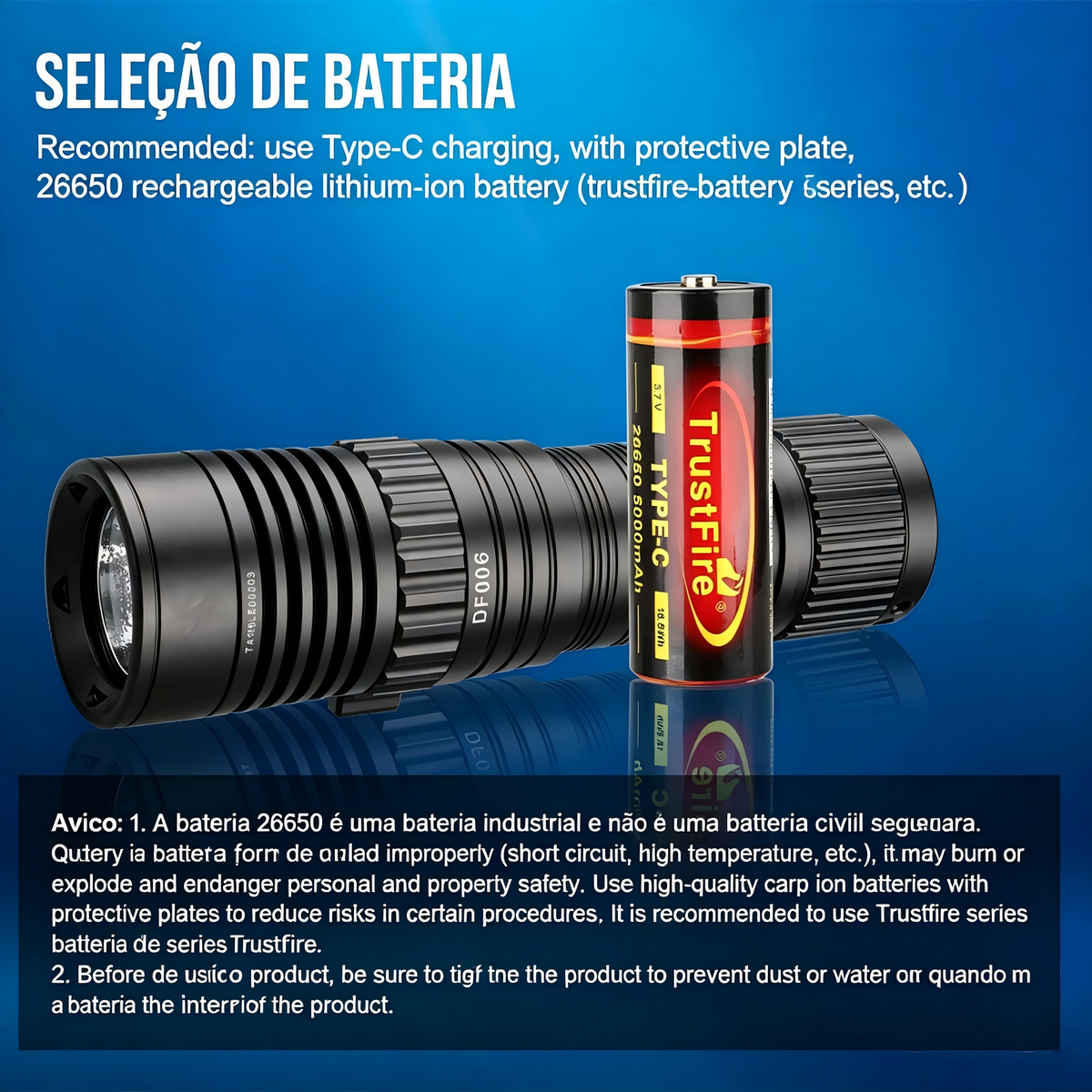 Lanterna de Mergulho DF006 2300LM à Prova d'Água 70M Recarregável Type-C TrustFire