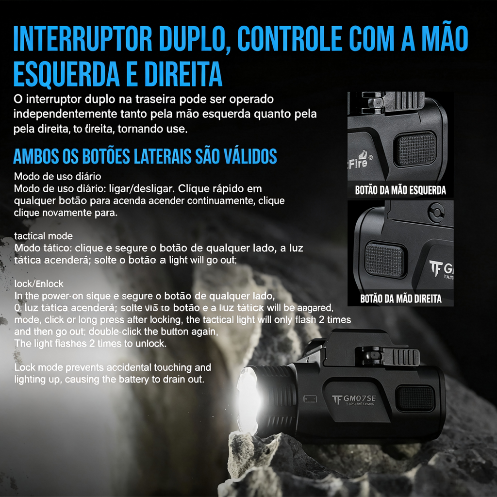 Lanterna Tática com Laser Verde GM07-SE 1050LM TrustFire | Lanterna de Arma