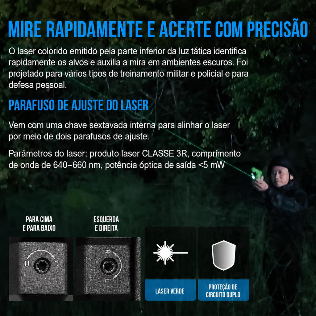 Lanterna Tática com Laser Verde GM07 1050LM TrustFire | Lanterna de Arma