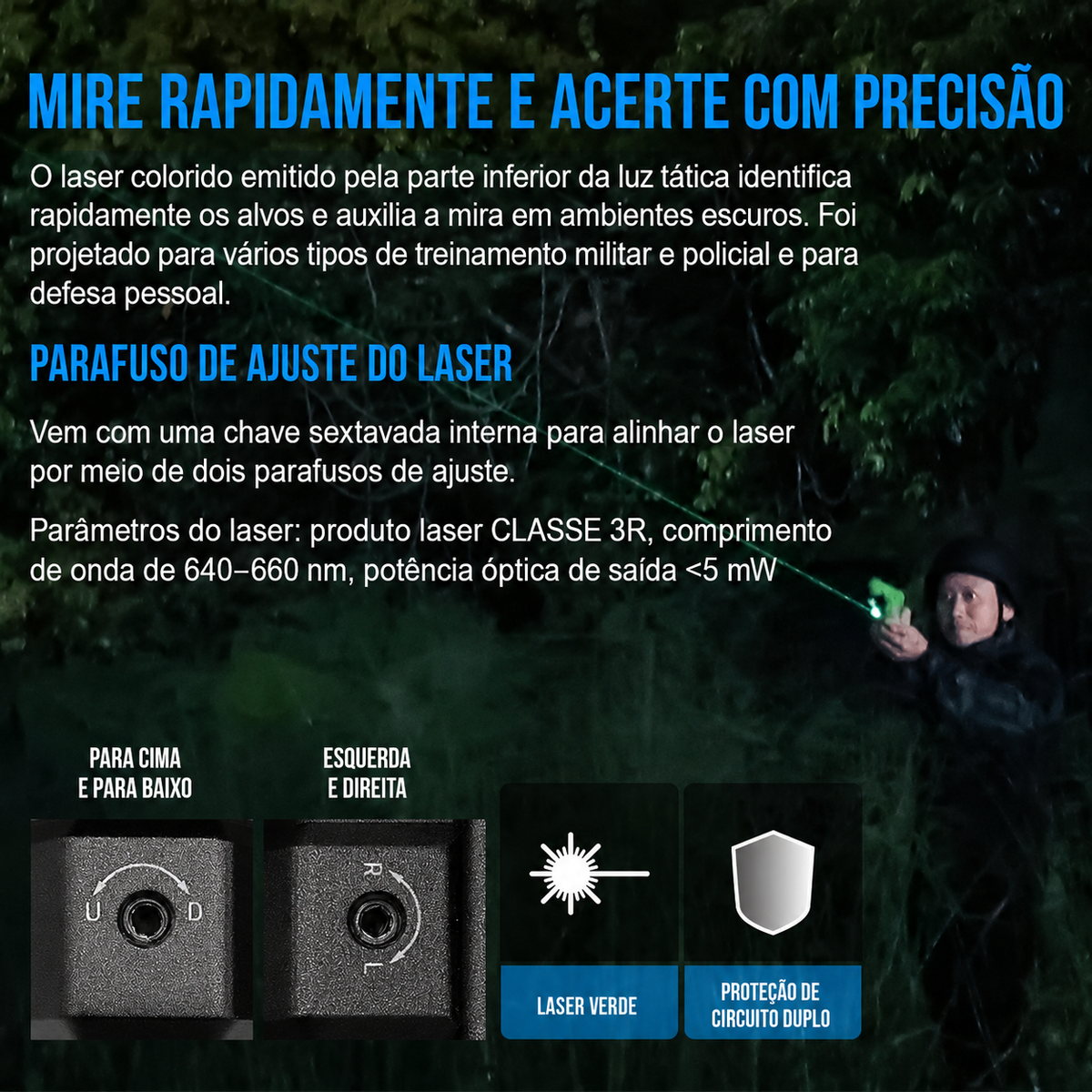 Lanterna Tática com Laser Verde GM07 1050LM TrustFire | Lanterna de Arma
