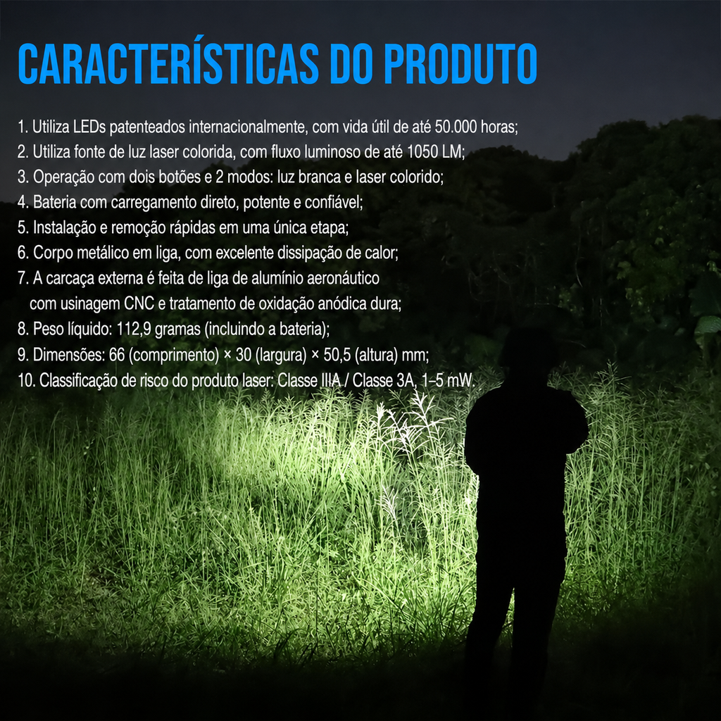Lanterna Tática com Laser Verde GM07 1050LM TrustFire | Lanterna de Arma