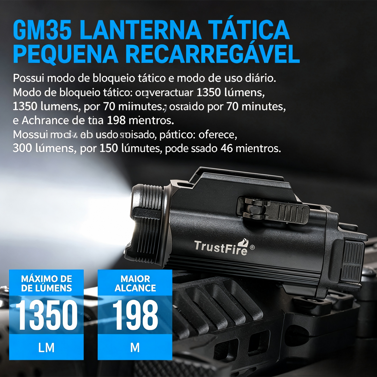 Lanterna Tática GM35 1350LM TrustFire | Lanterna de Arma