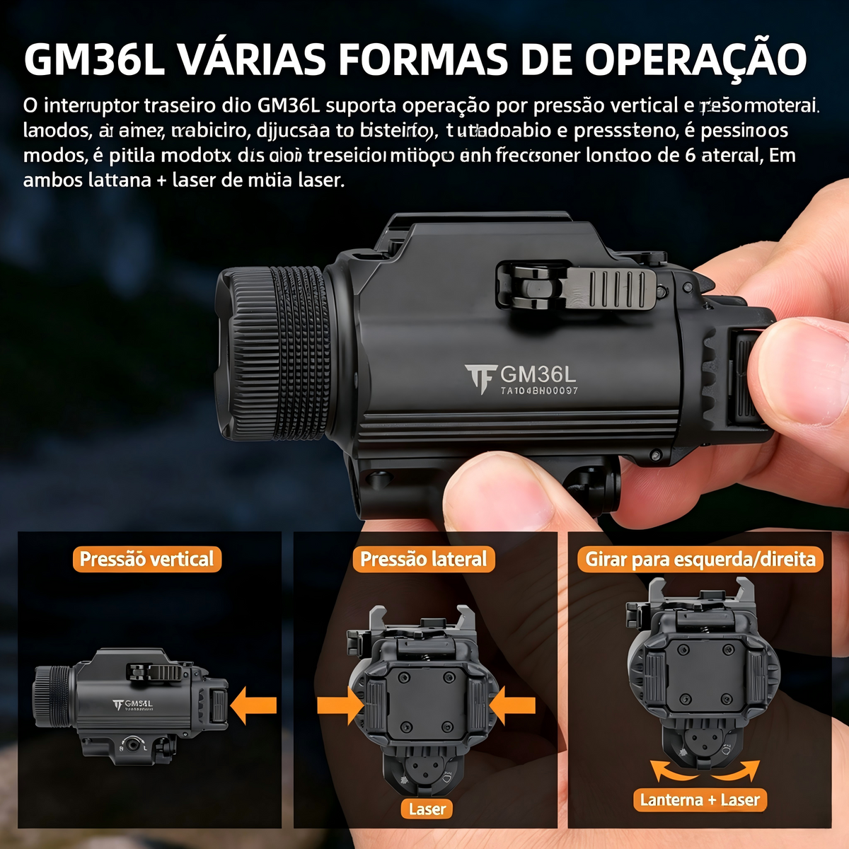 Lanterna de Pistola GM36L 2350LM Recarregável USB-C TrustFire | Lanterna de Arma