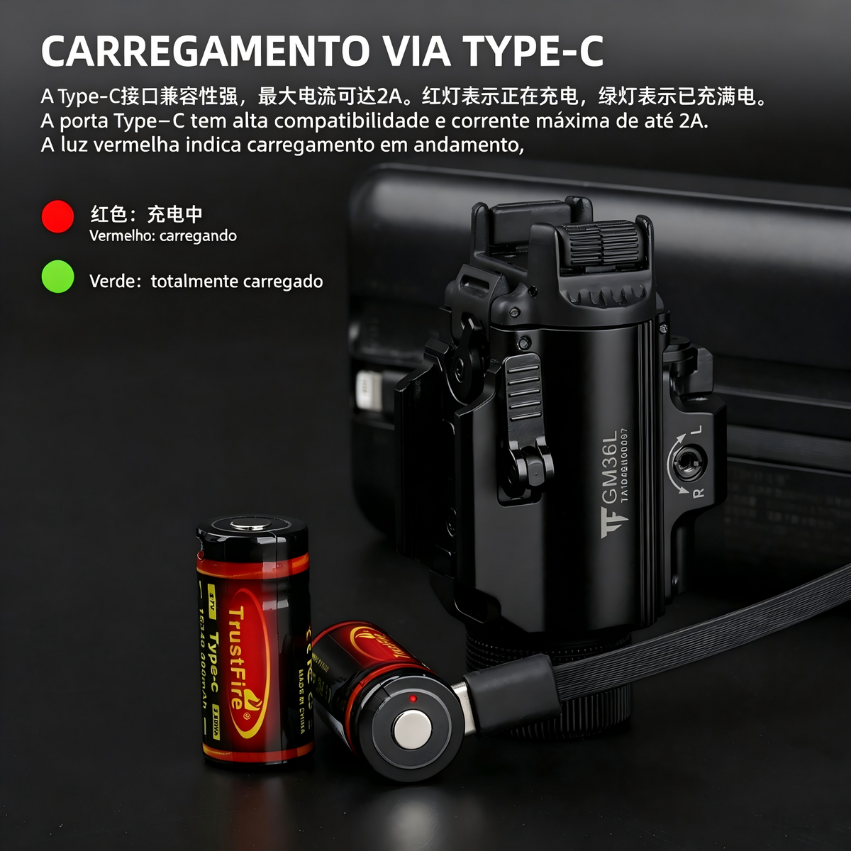 Lanterna de Pistola GM36L 2350LM Recarregável USB-C TrustFire | Lanterna de Arma