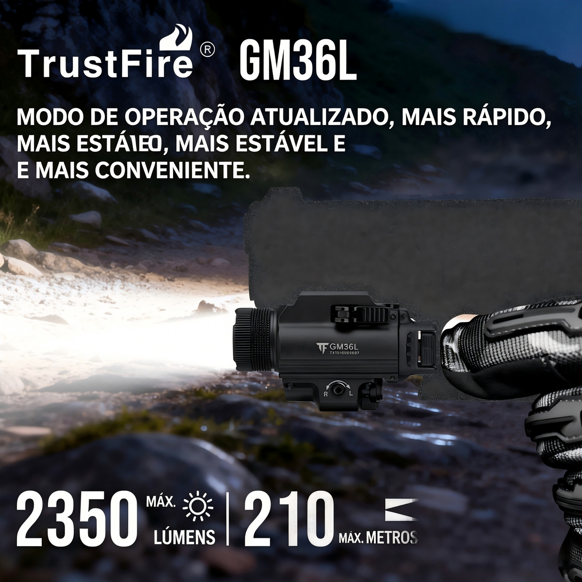 Lanterna de Pistola GM36L 2350LM Recarregável USB-C TrustFire | Lanterna de Arma