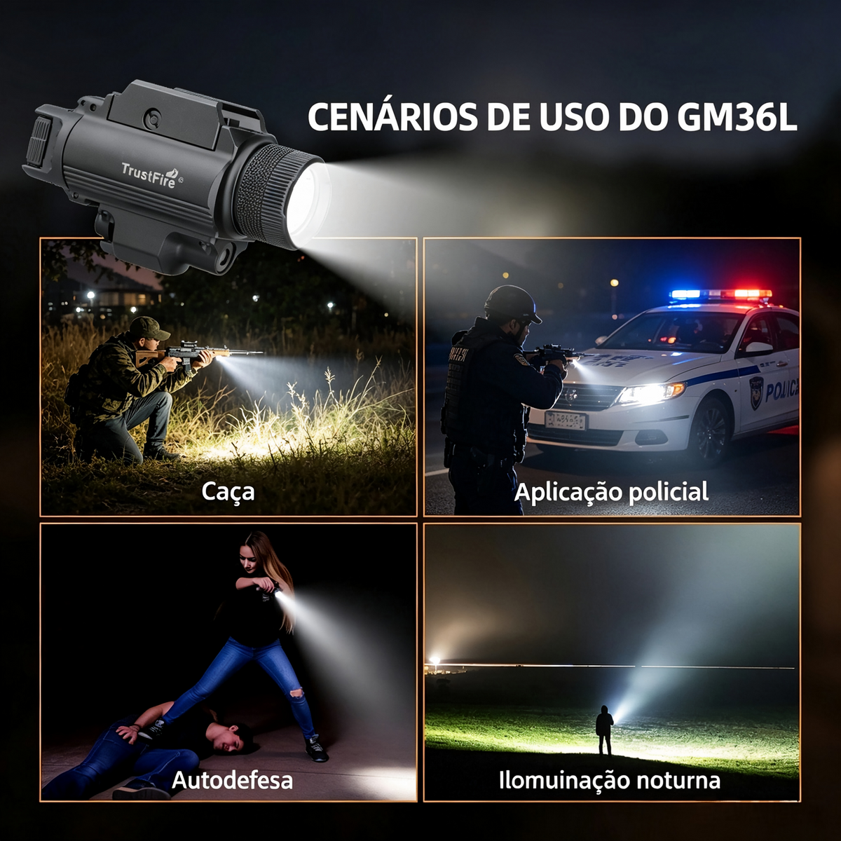Lanterna de Pistola GM36L 2350LM Recarregável USB-C TrustFire | Lanterna de Arma