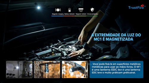 Lanterna de Bolso MC1 1000LM Recarregável Magnética TrustFire