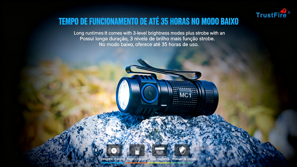 Lanterna de Bolso MC1 1000LM Recarregável Magnética TrustFire