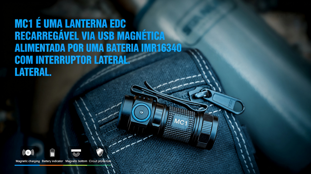 Lanterna de Bolso MC1 1000LM Recarregável Magnética TrustFire