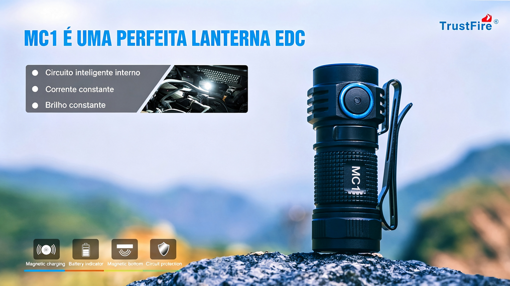 Lanterna de Bolso MC1 1000LM Recarregável Magnética TrustFire