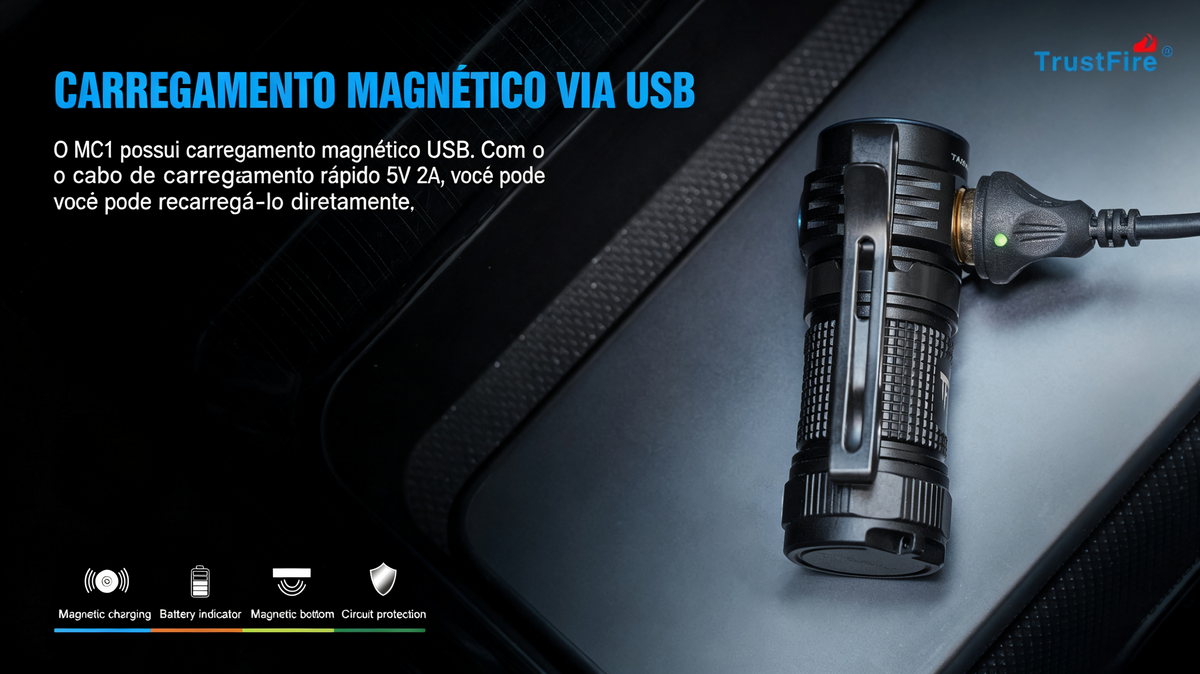Lanterna de Bolso MC1 1000LM Recarregável Magnética TrustFire