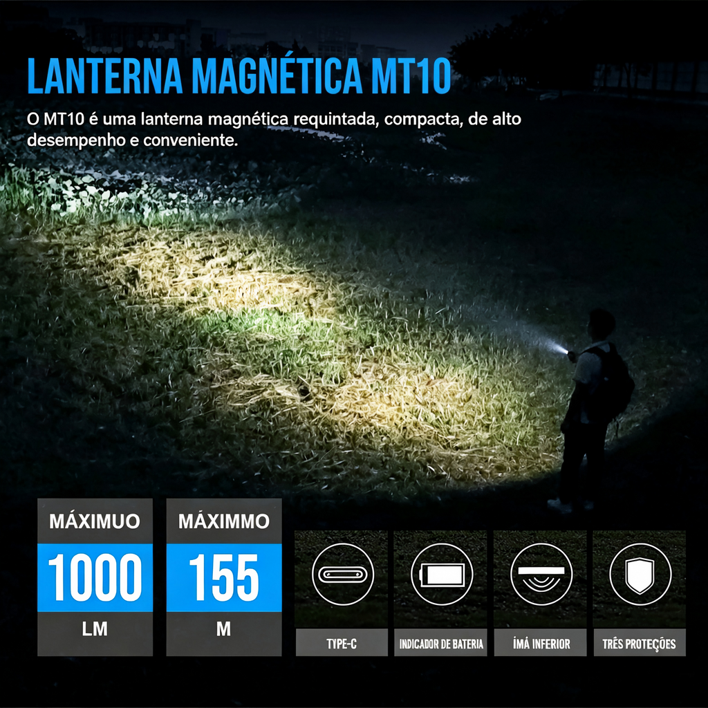 Lanterna de Bolso MT10 1000LM Recarregável USB Type-C TrustFire