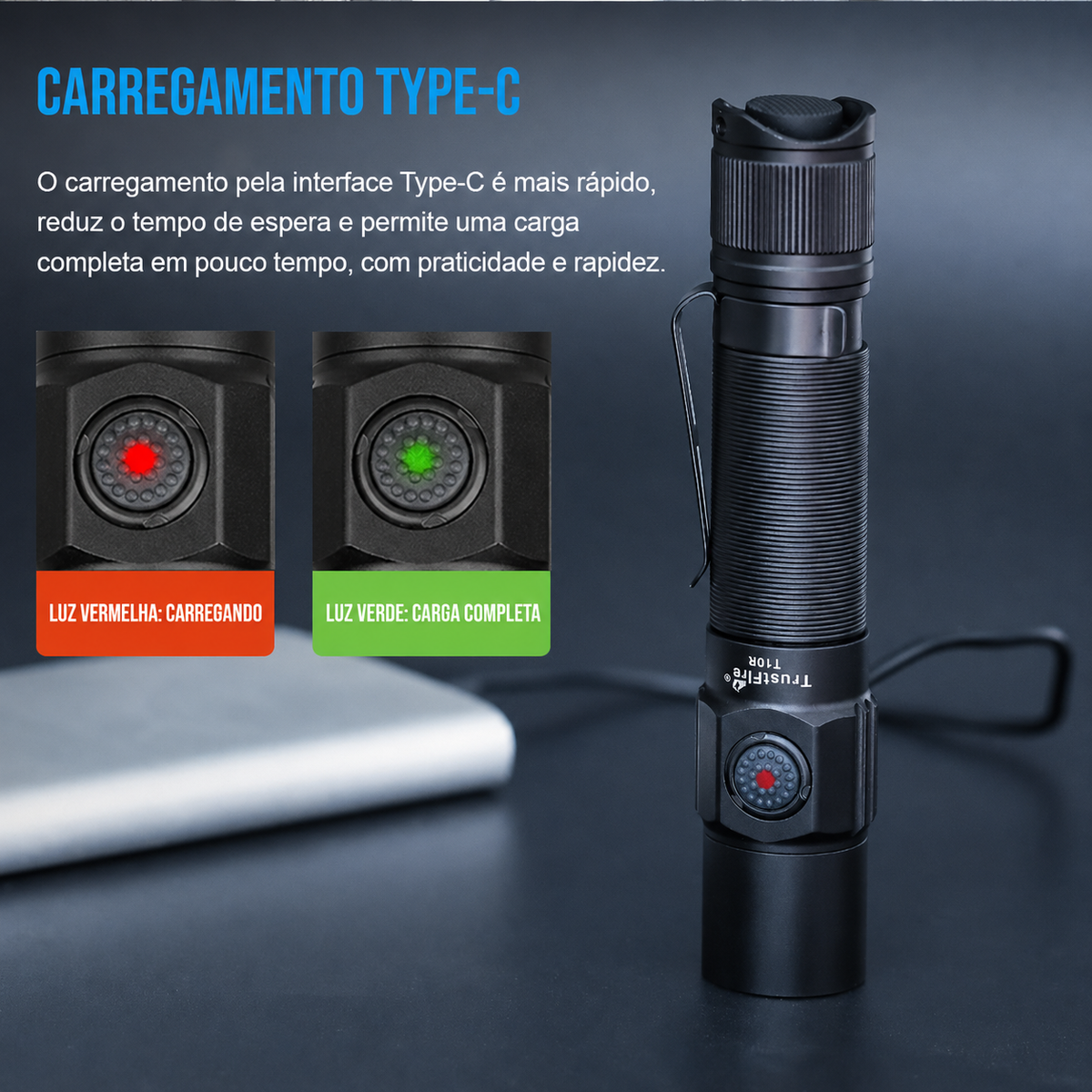 Lanterna Tática T10R V2 1800LM Recarregável USB-C TrustFire