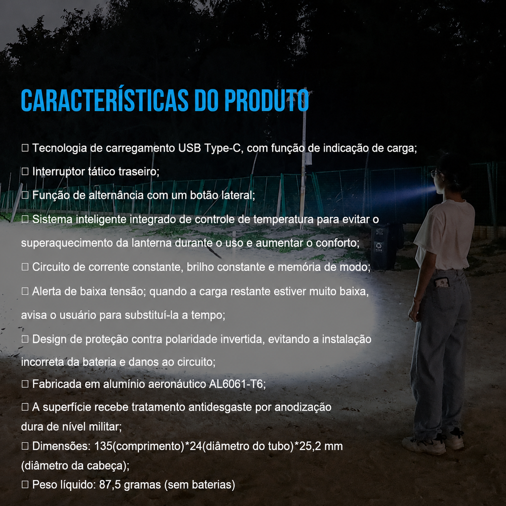 Lanterna Tática T10R V2 1800LM Recarregável USB-C TrustFire