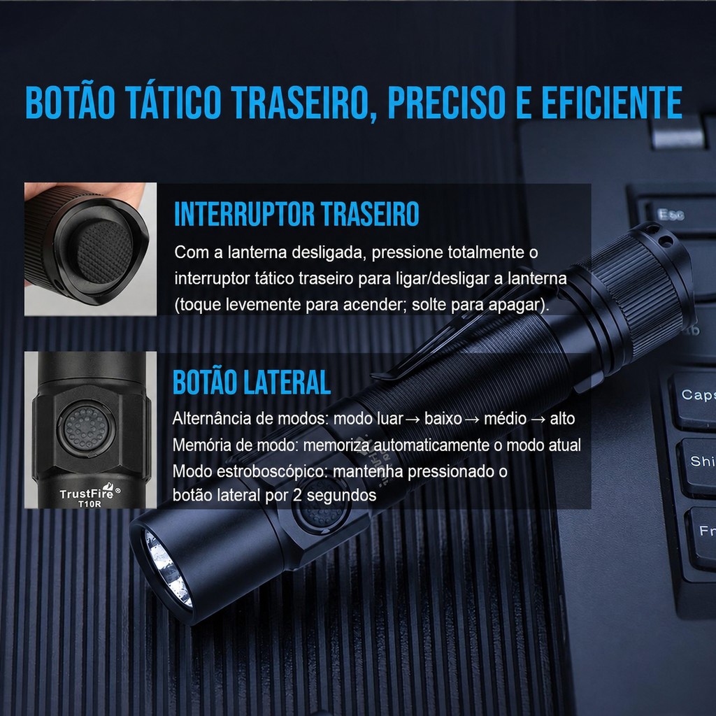 Lanterna Tática T10R V2 1800LM Recarregável USB-C TrustFire