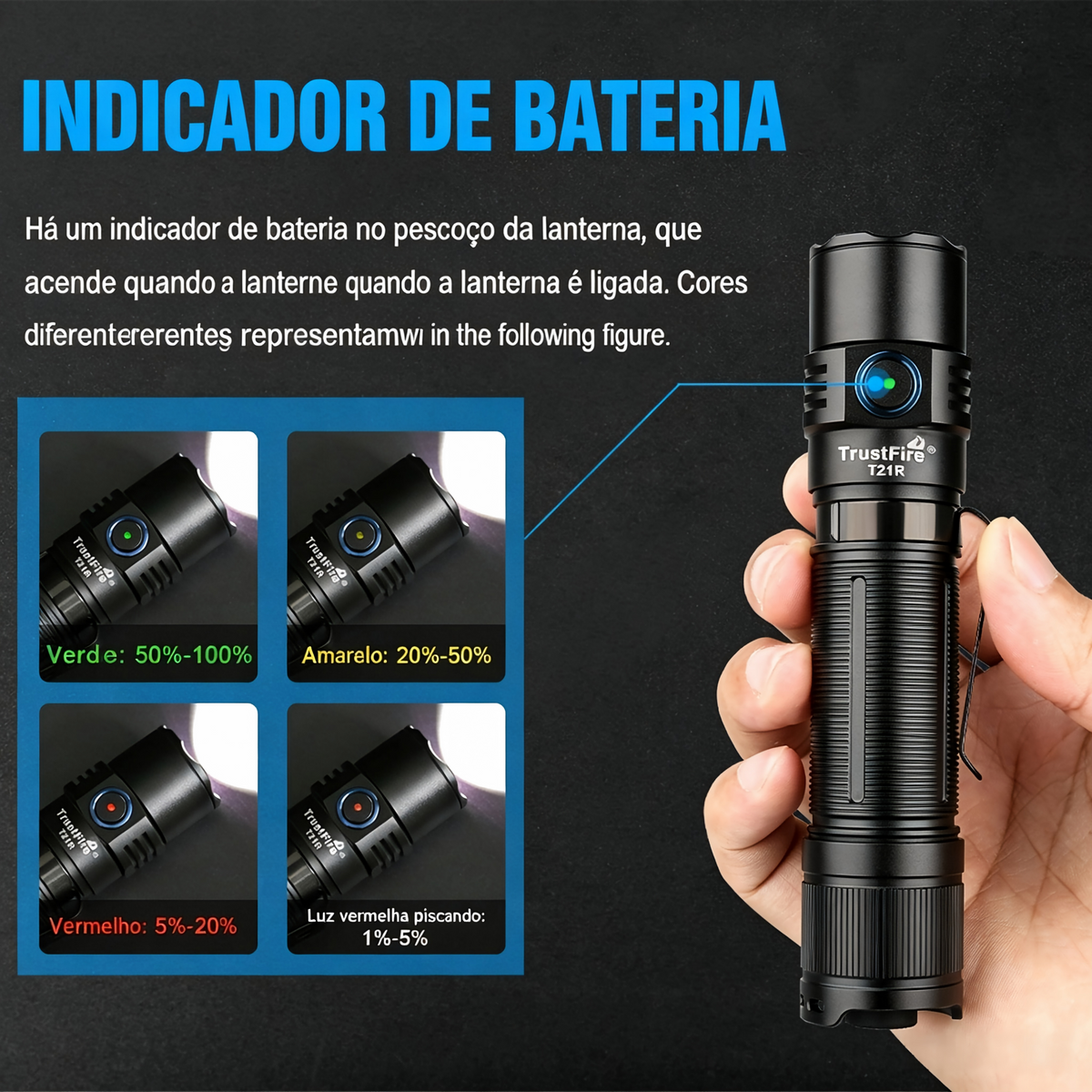 Lanterna Tática T21R 2600LM Recarregável USB-C TrustFire