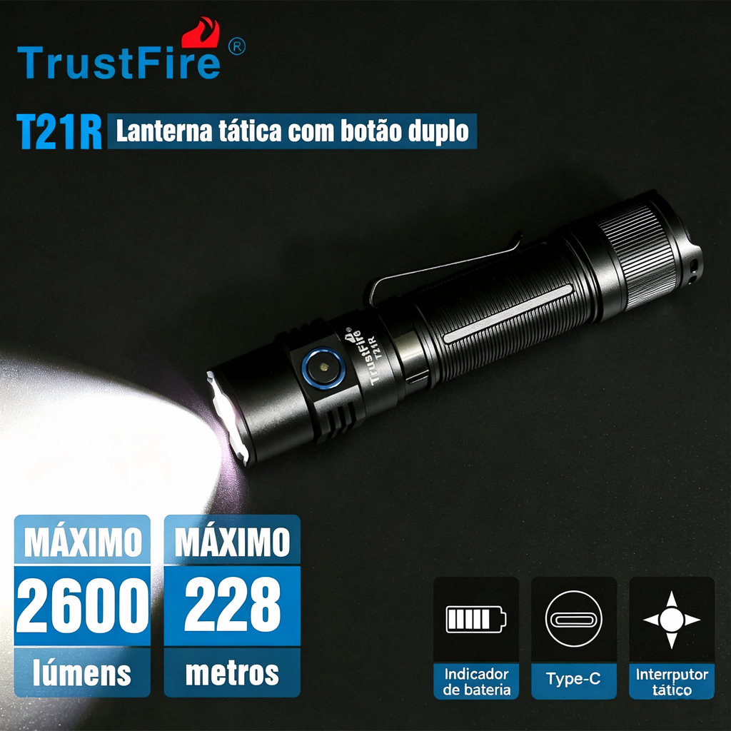 Lanterna Tática T21R 2600LM Recarregável USB-C TrustFire