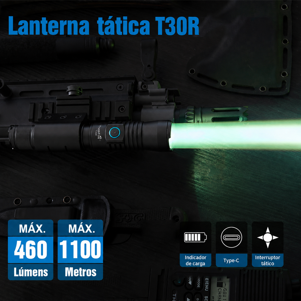Lanterna Tática T30R 460LM Recarregável USB-C TrustFire