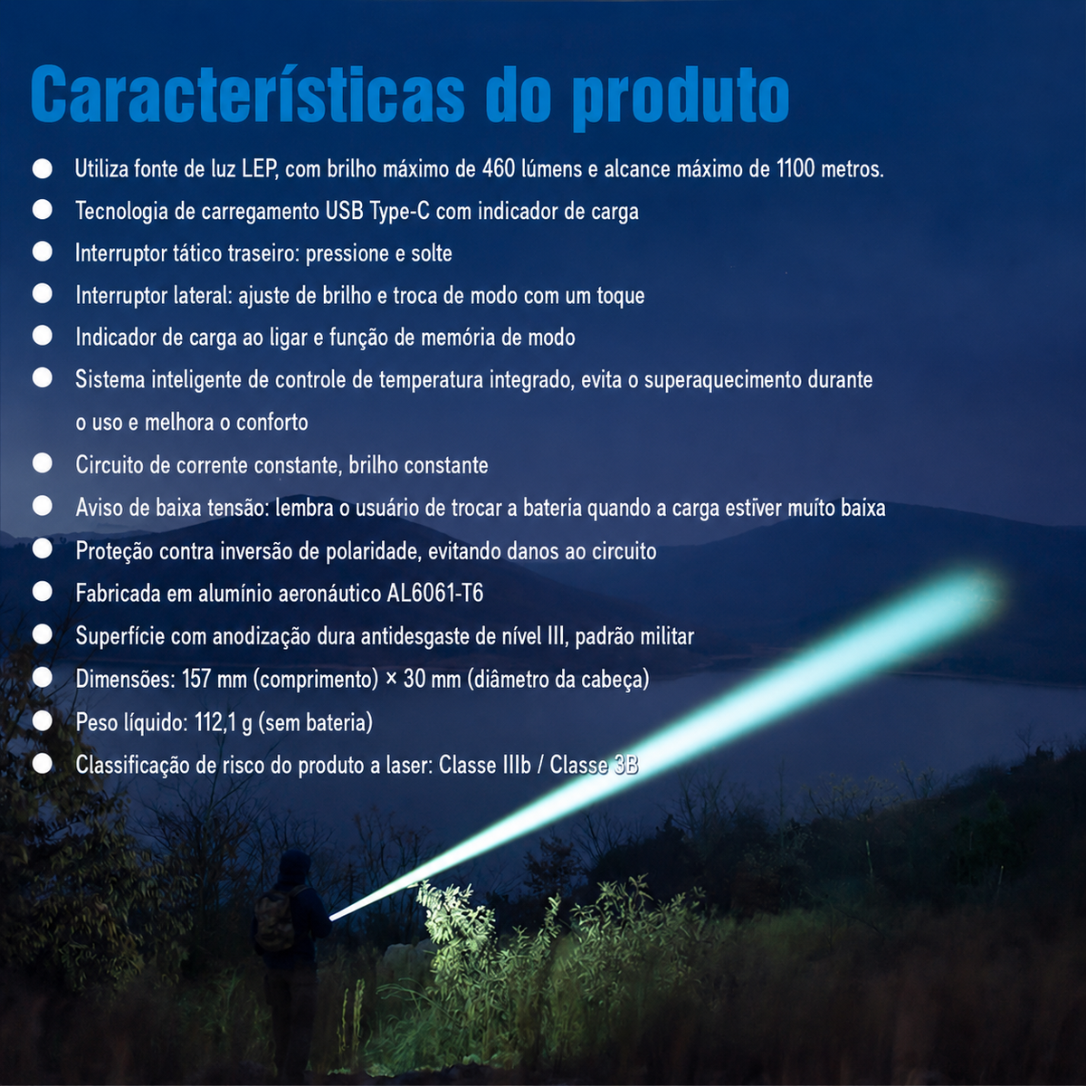Lanterna Tática T30R 460LM Recarregável USB-C TrustFire