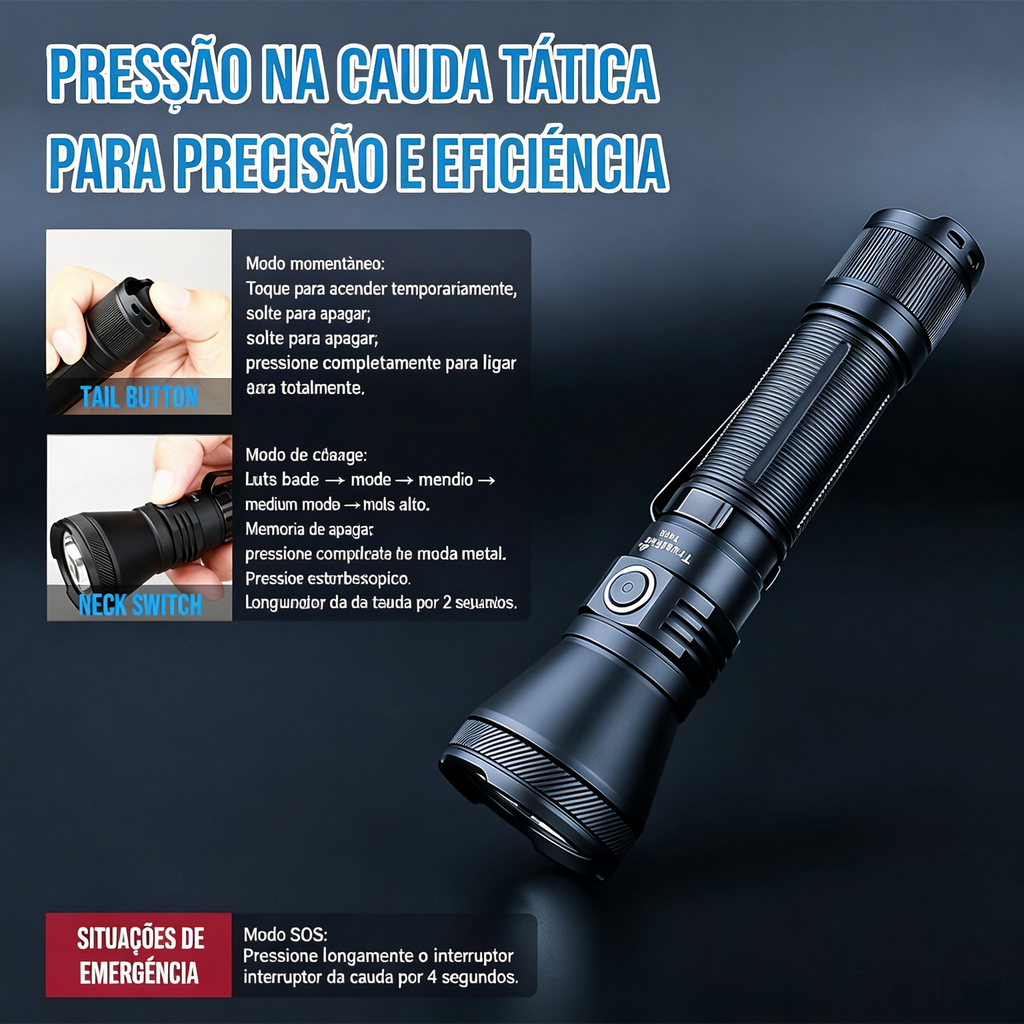 Lanterna Tática T40R 1800LM Recarregável USB-C TrustFire