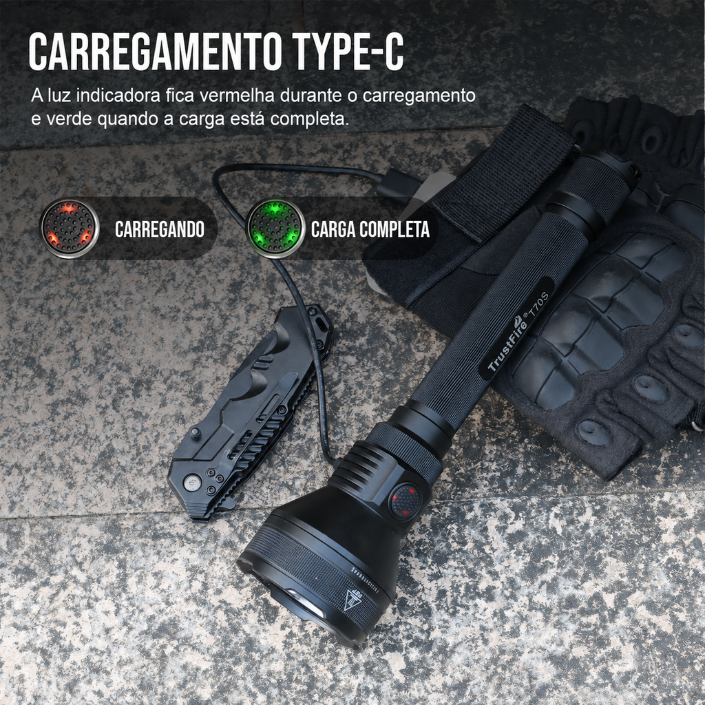 Lanterna Tática T70S Longo Alcance 2350LM TrustFire (Pacote Completo)