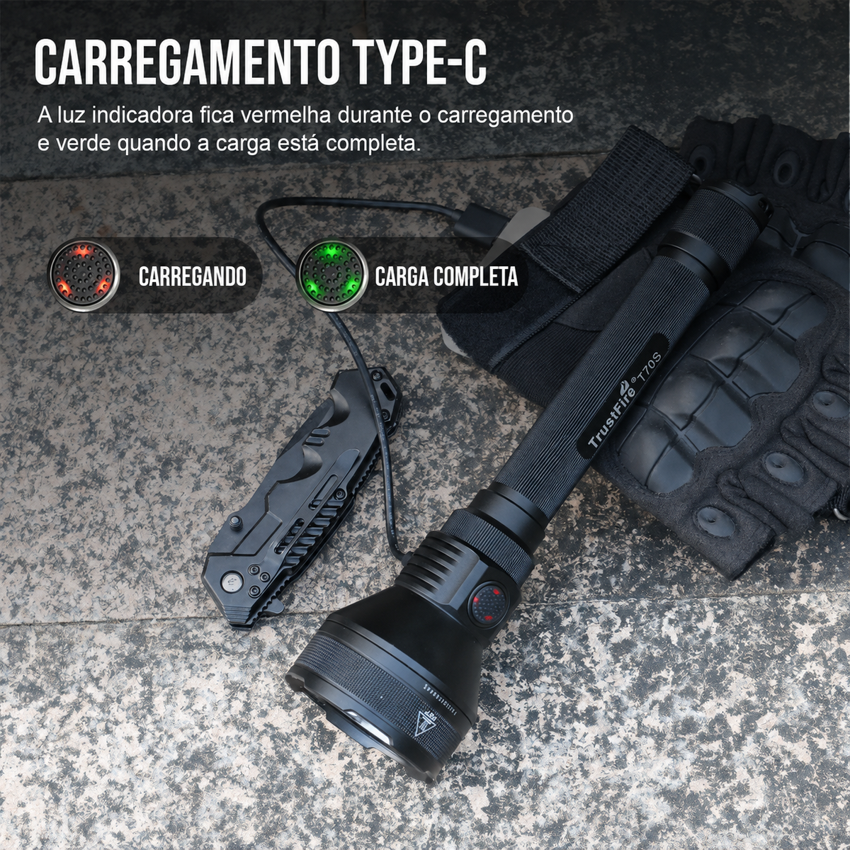 Lanterna Tática T70S Longo Alcance 2350LM TrustFire (Pacote Completo)