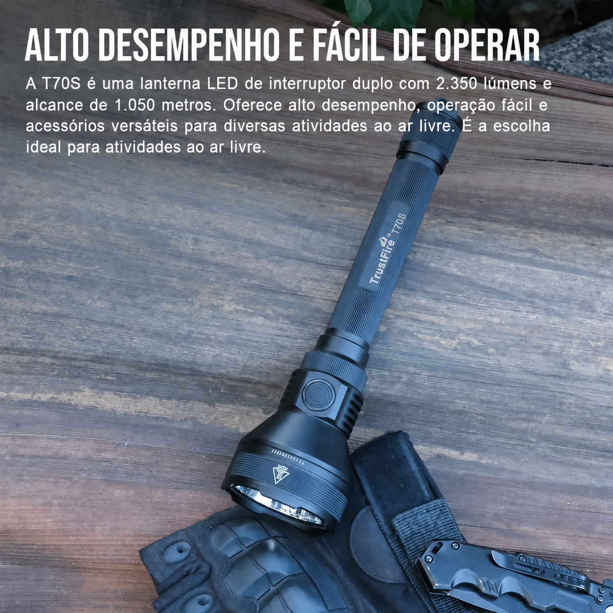 Lanterna Tática T70S Longo Alcance 2350LM TrustFire (Pacote Completo)