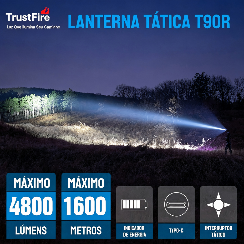 Lanterna Tática T90R Longo Alcance 4800LM TrustFire (Kit)