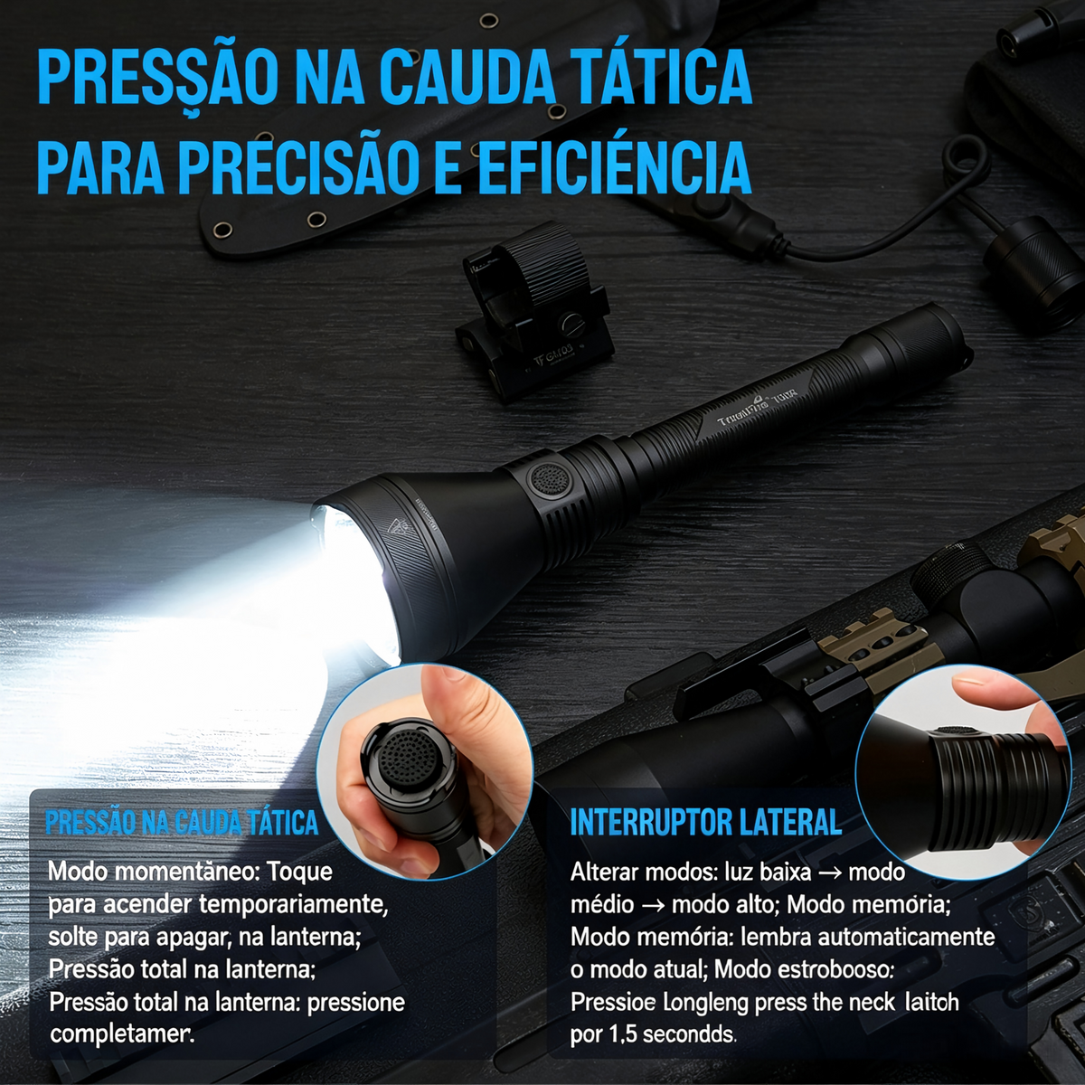 Lanterna Tática T90R Longo Alcance 4800LM TrustFire (Kit)