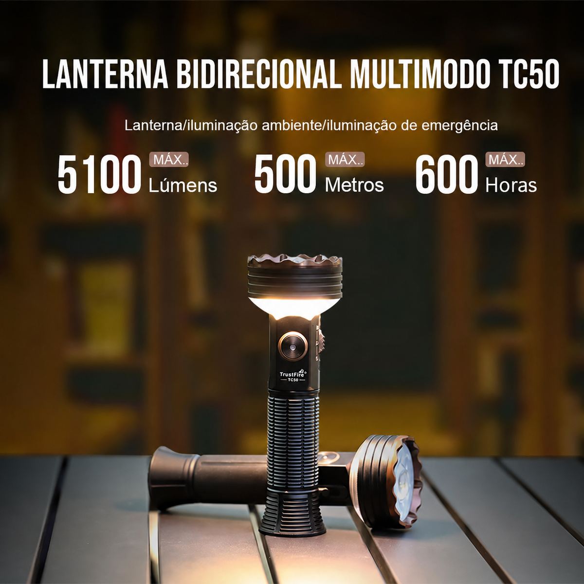 Lanterna Multifuncional TC50 5100LM Recarregável USB-C TrustFire