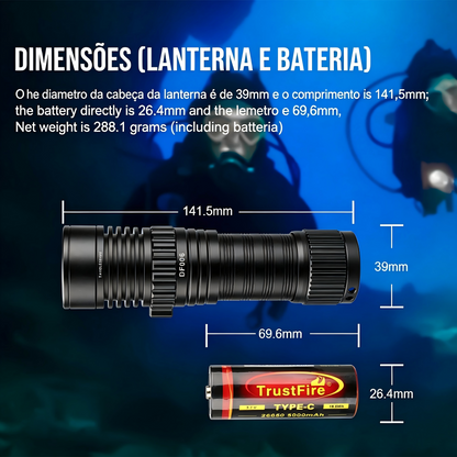 Lanterna de Mergulho DF006 2300LM à Prova d'Água 70M Recarregável Type-C TrustFire