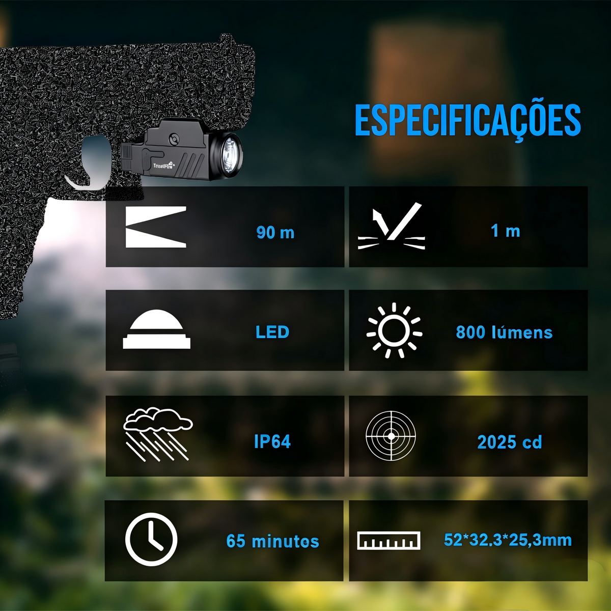 Lanterna Tática GM23 Preta 800LM TrustFire | Lanterna de Arma