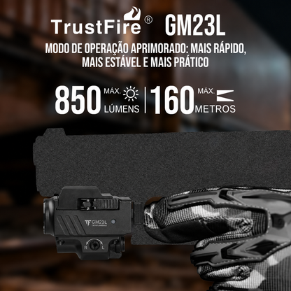 Lanterna de Pistola GM23L 850LM com Laser Verde Recarregável USB-C TrustFire | Lanterna de Arma