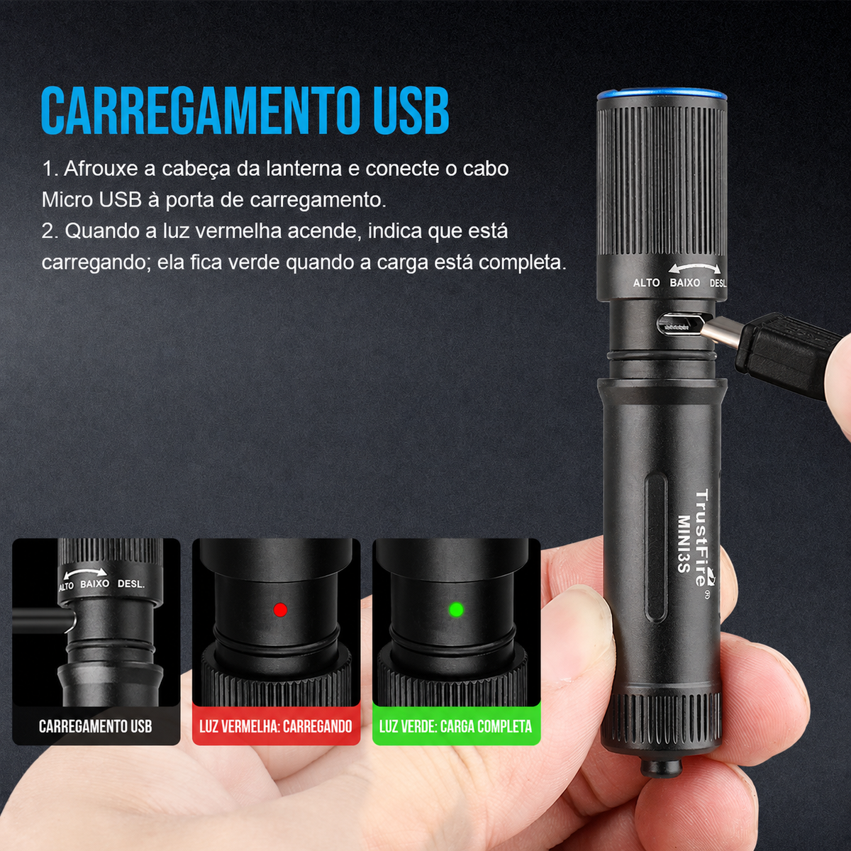 Lanterna Mini MINI3S 235LM Recarregável TrustFire