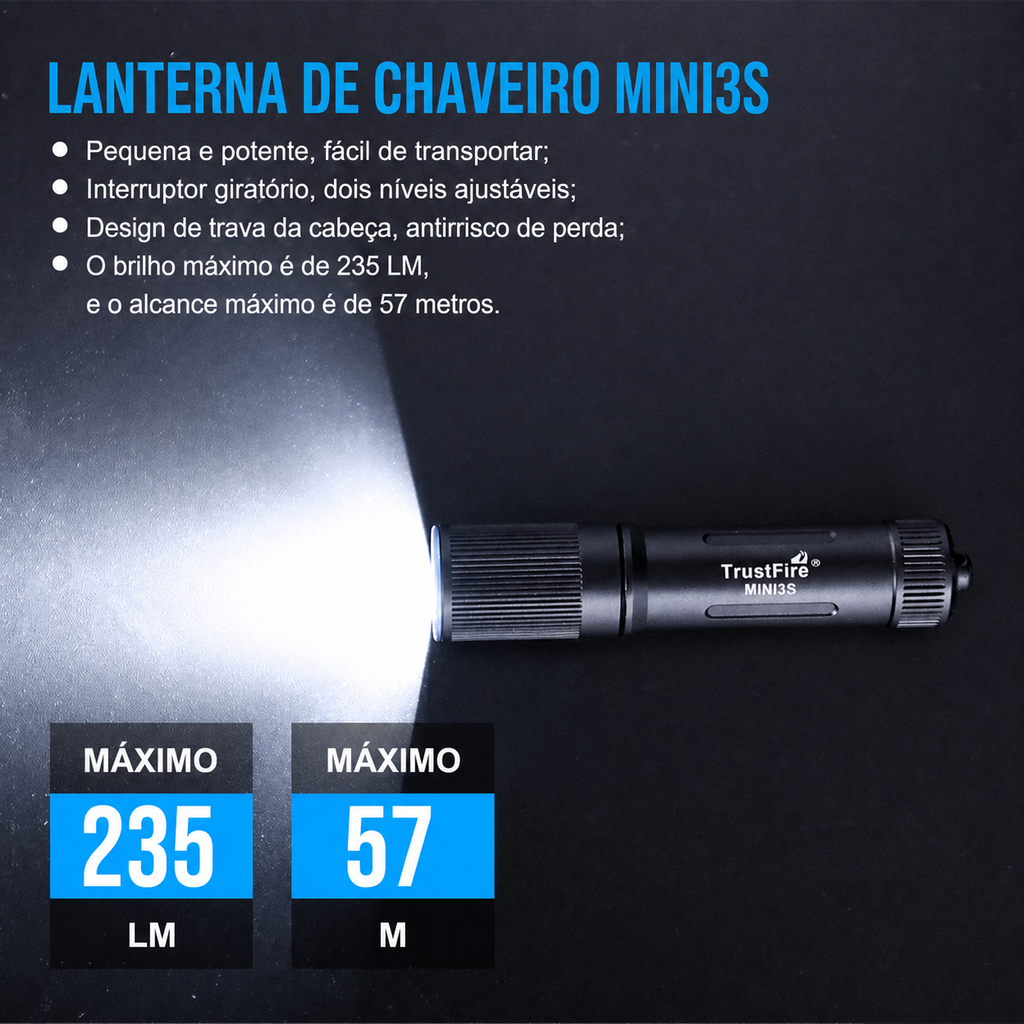 Lanterna Mini MINI3S 235LM Recarregável TrustFire