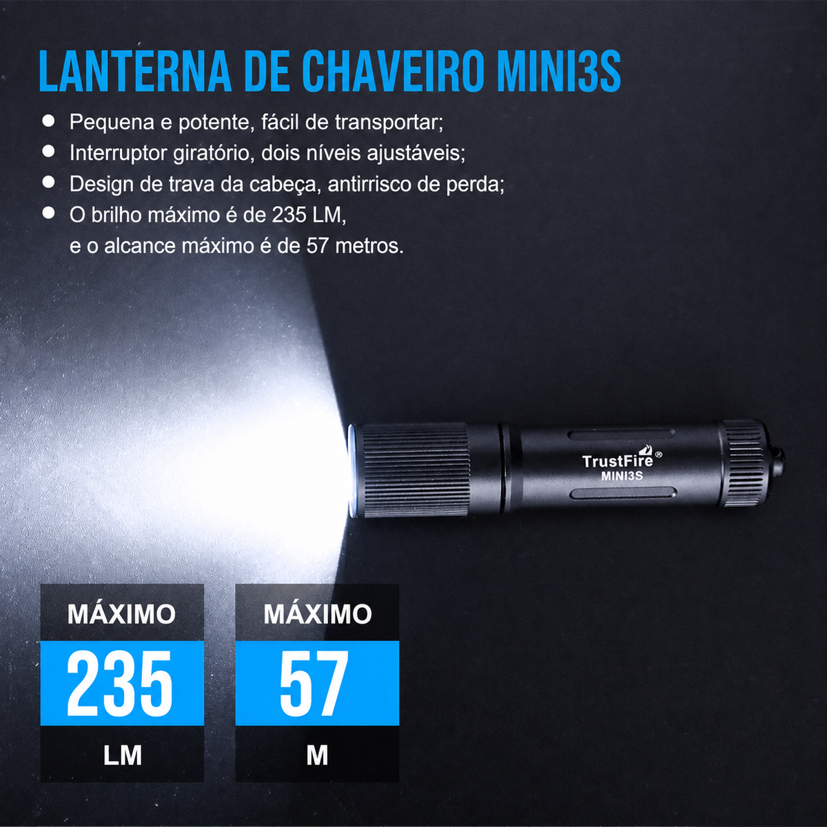 Lanterna Mini MINI3S 235LM Recarregável TrustFire