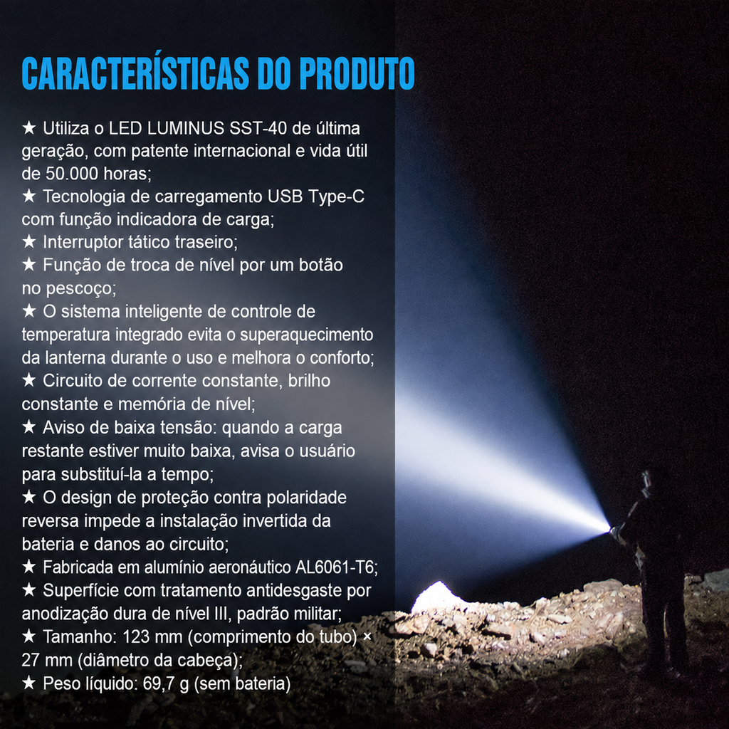 Lanterna Tática T11R 1800LM Recarregável USB-C TrustFire